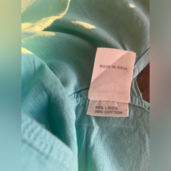 FabIndia Men’s Teal Blue Woven Linen Blend Nehru Kurta roll tab sleeves Sz 38 M - Picture 12 of 12